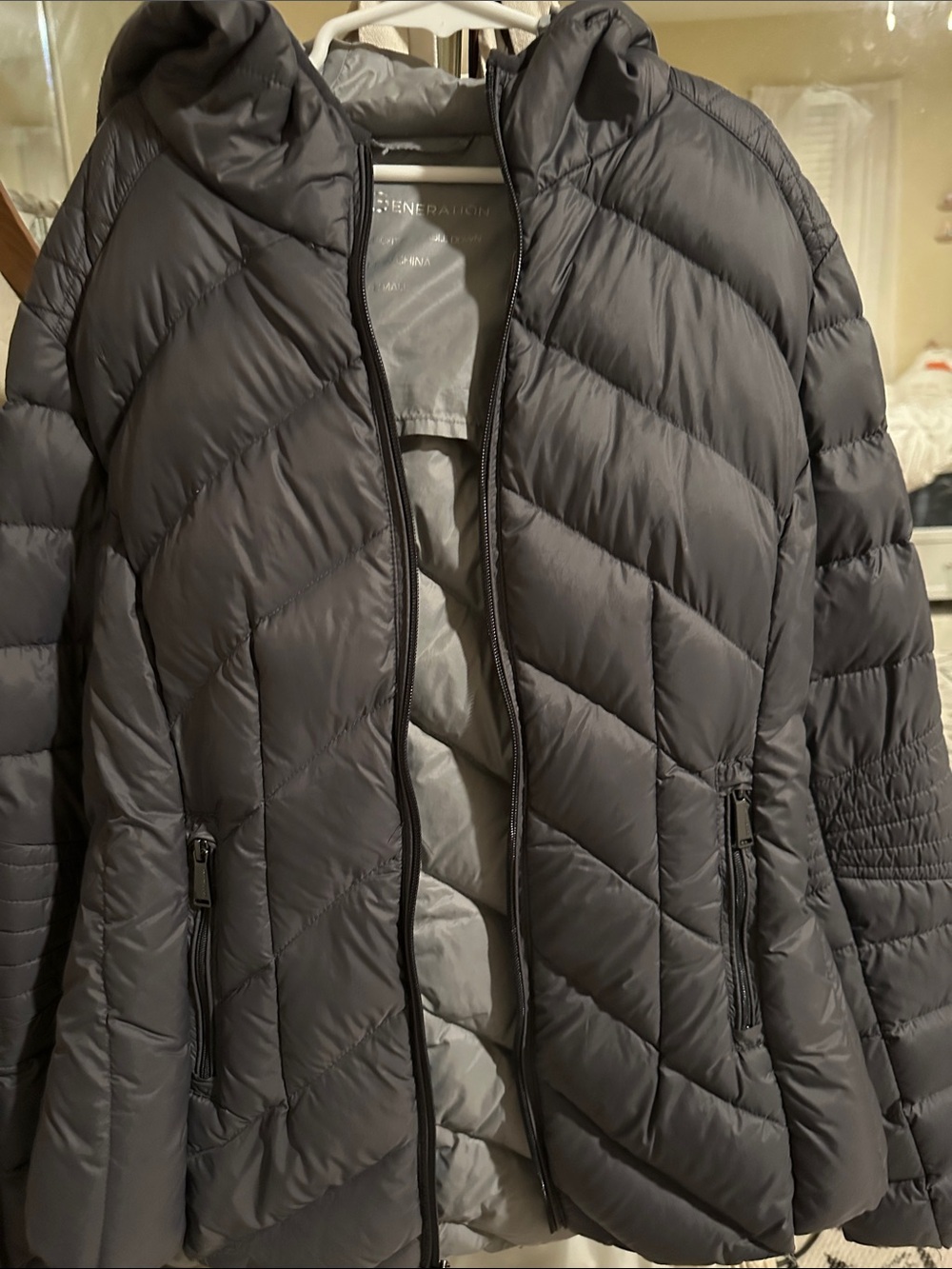 BCBGeneration Quilted Hooded Puffer Jacket - Charcoal Gray